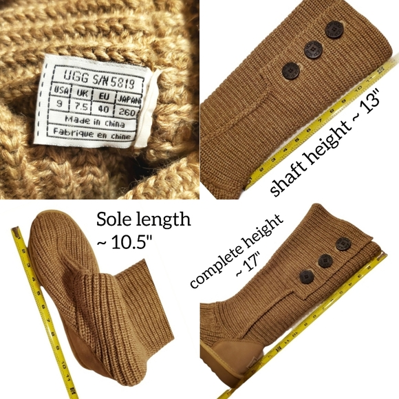 UGG Classic Cardy Knit Boots 5819 Brown Caramel Tan color Sz 9 - Picture 12 of 12